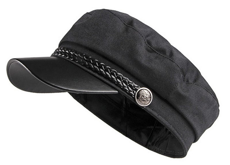 Brcus Men Women Yacht Captain Sailor Hat Newsboy Cabbie Baker Boy Peaked Beret Cap Black - Image 2